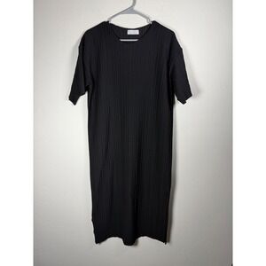 OAK + FORT Black Ribbed Knit Midi Dress Short Sleeve Casual Size S/P